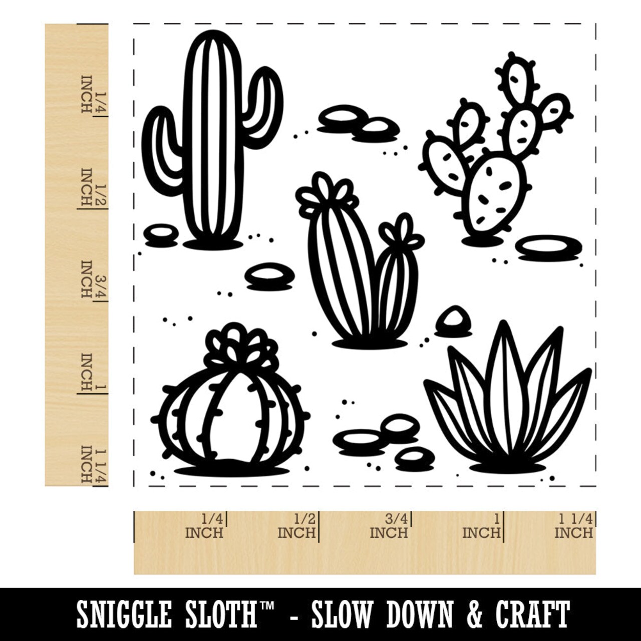 Cactuses Succulent and Stones Square Rubber Stamp for Stamping Crafting